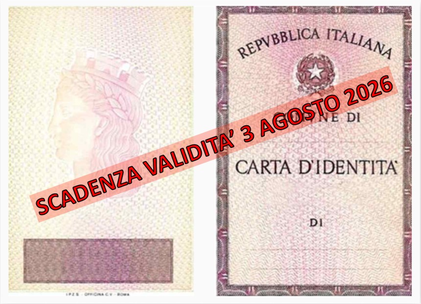scadenza validità 3 agosto 2026 - Repubblica Italiana - Comune di - carta d'identità di